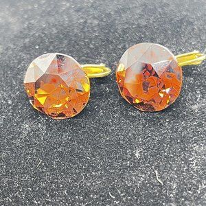 Vintage Vogue JLRY Amber Crystal Rhinestone Gold Tone Clip on Earrings